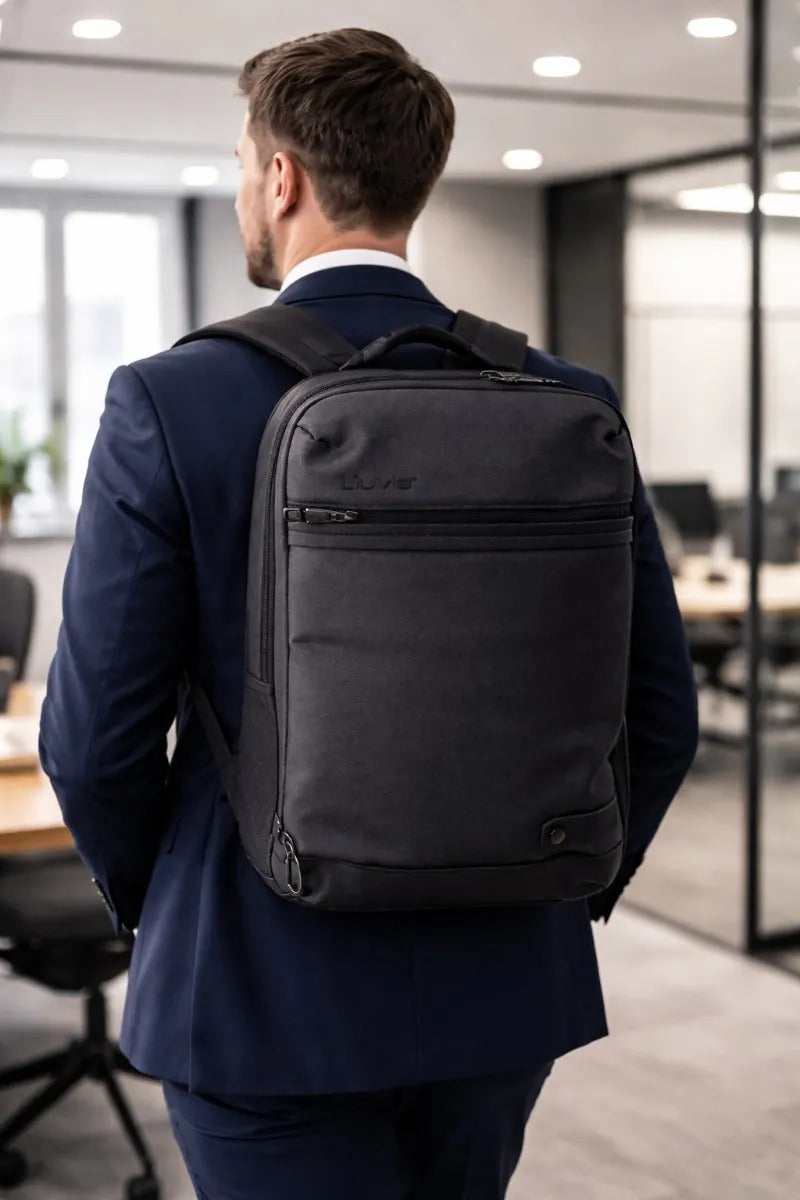 Mochila Lluvia Gris Con Negro Estilo Ejecutivo Moderna