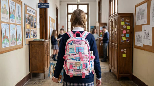Mochila Juvenil Lluvia París Rosa Rompezabezas Reforzada