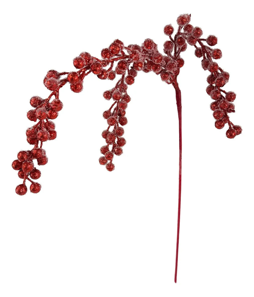 Rama Navideña Lluvia Roja Glitter Efecto Azúcar 80cm
