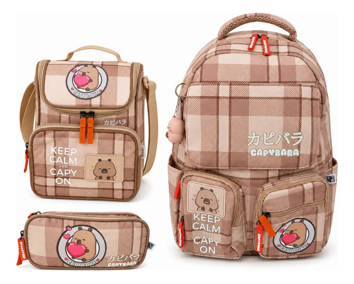 Set Mochila Capibara Fotorama Tres Piezas Lonchera Lapicera