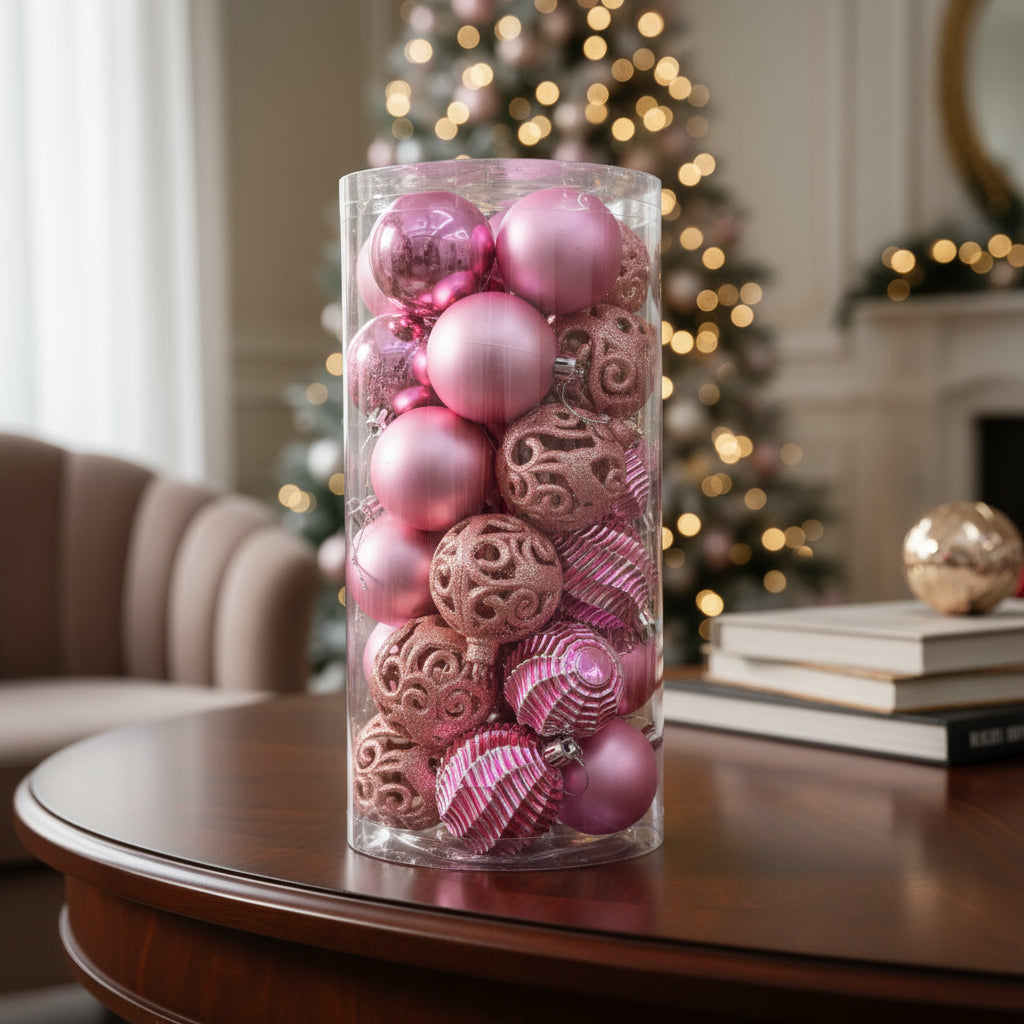 Esferas 30 Piezas Adornos Rosa Metálico Decorativas Lluvia