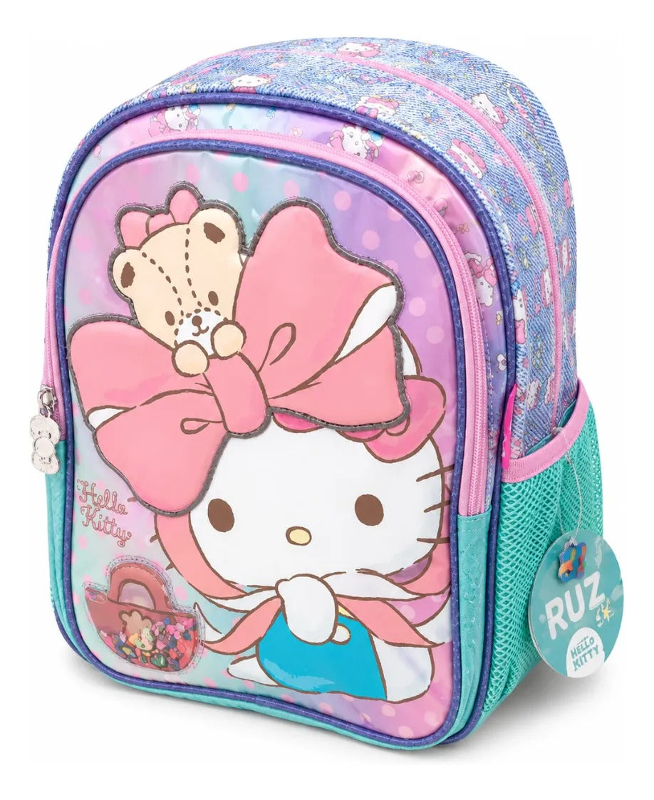 Mochila Kinder Ruz Hello Kitty Con Moño Grande Rosa Y Oso