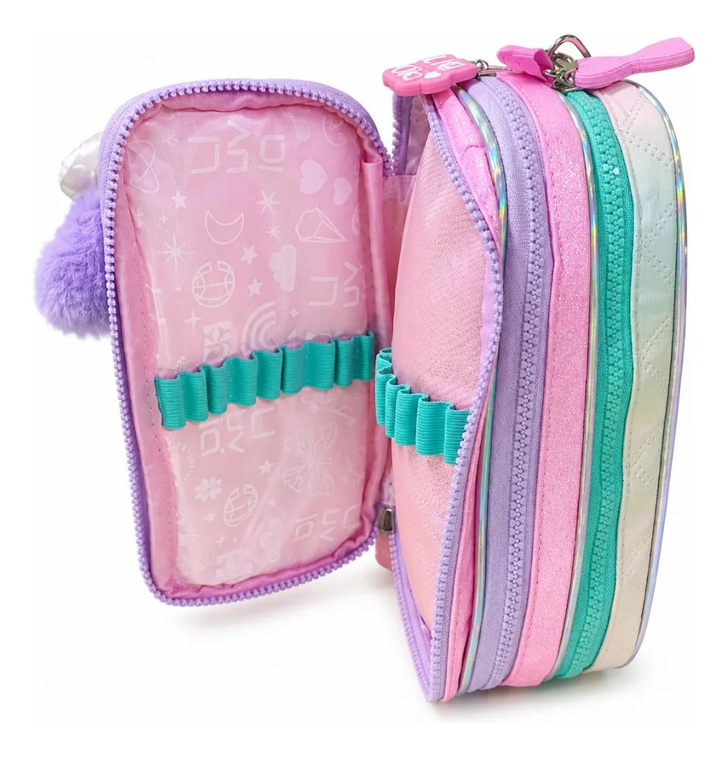Lapicera Lluvia Gatita Kawaii De Peluche Color Rosa Pastel