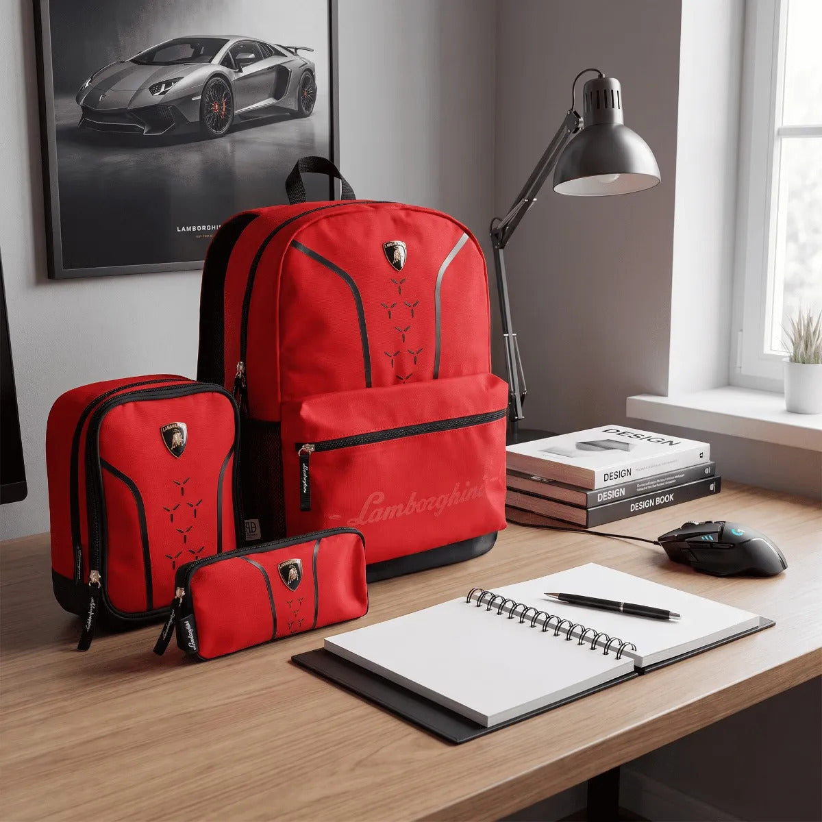 Set Escolar American Bags Rojo Lamborghini Tres Piezas