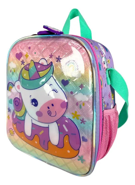 Mochila Primaria Set 3 Piezas Marca Lluvia Unicornio Burbuja