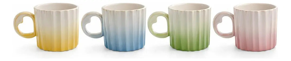 Taza Acanalada Degradado Pastel Con Aza De Corazon 350 Ml