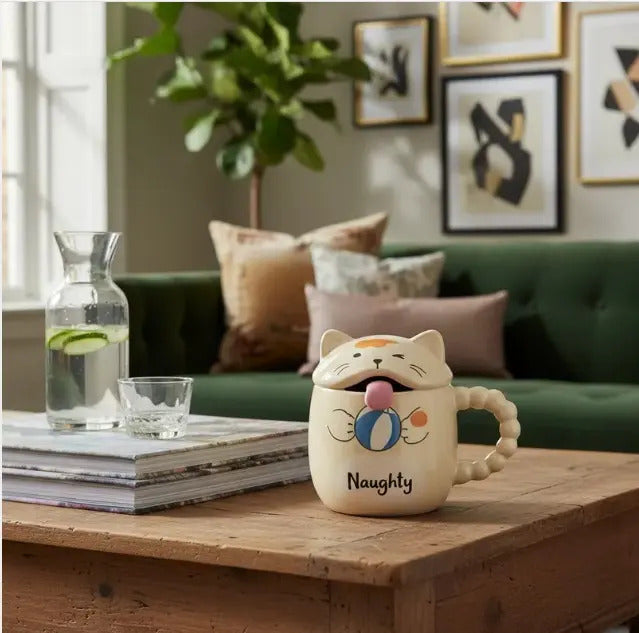 Taza Kawaii Gato Con Lengua Naughty Happy Playful 380 Ml