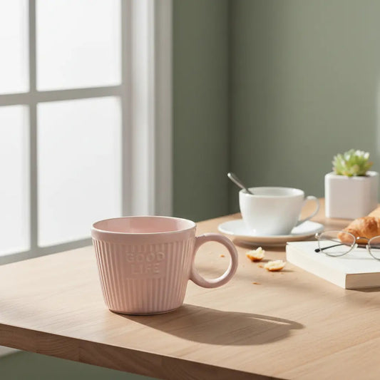 Taza Good Time En Tonos Pastel Rosa Menta Y Crema 350 Ml