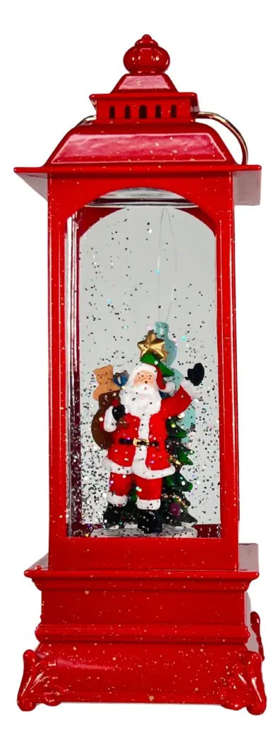 Farol Navideño Con Santa Y Árbol Luz Y Música 21x8x8 Cm