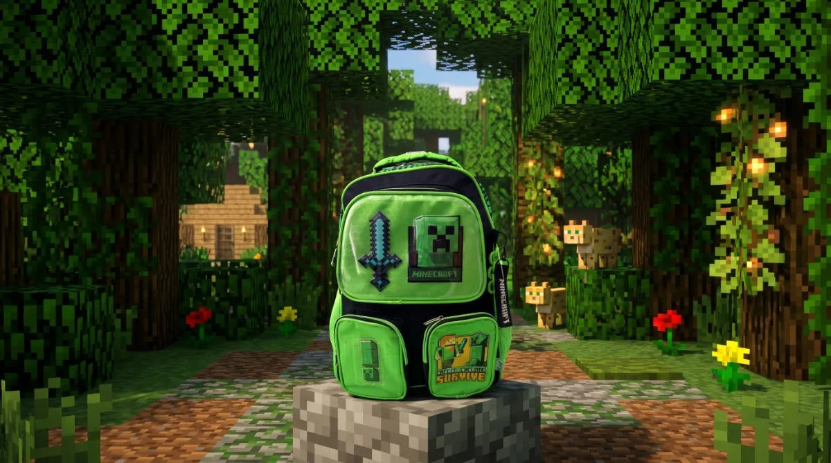 Mochila Primaria Minecraft Creeper Ruz Con 4 Compartimientos
