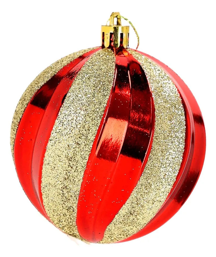Set Esferas Lluvia Rojo y  Dorado con Glitter 30 Piezas 6 cm