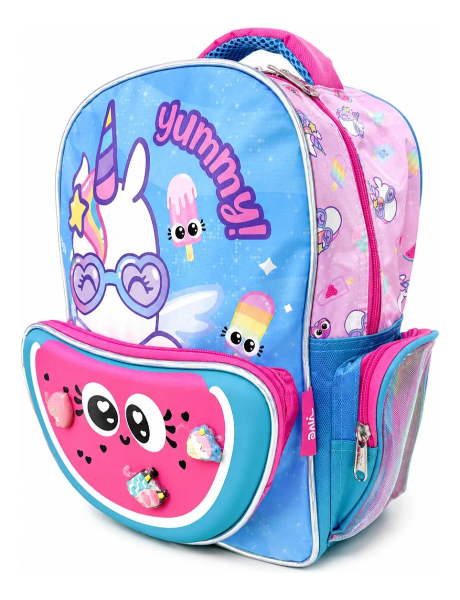Mochila Kinder Ruz Unicornio Onix Con Pines Color Azul Rosa