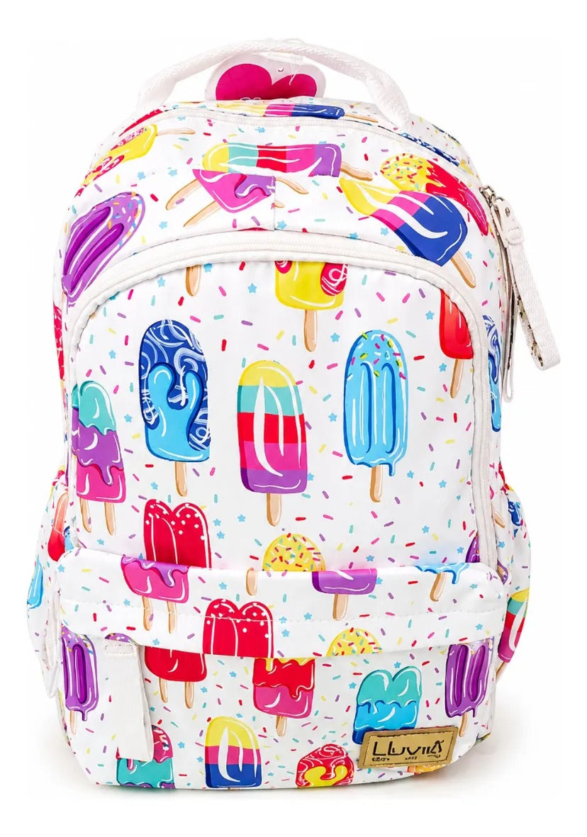 Set Tres Piezas Lluvia Mochila Lonchera Paletas De Colores