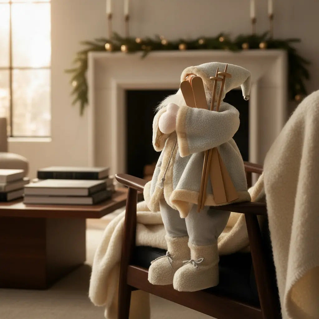 Santa Con Esquís Decorativo Navideño Grande Lluvia 80x40x15