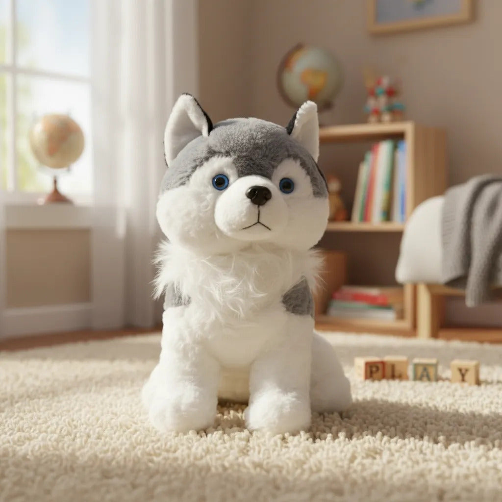 Peluche Husky Realista Esponjoso 33×35×22 Cm Candy Toys