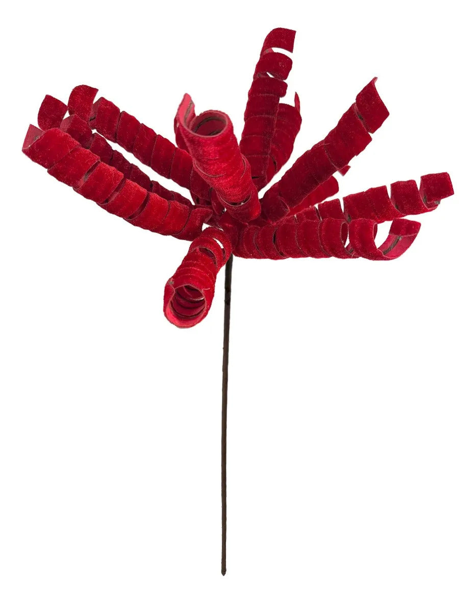 Vara Decorativa Lluvia Roja con Curlis Navideños 45cm