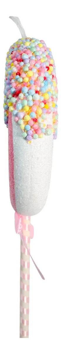 Paleta Candy Lluvia Lights Rosa Blanco con Bolitas 65 cm