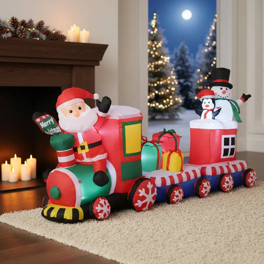 Inflable Navideño Con Tren Muñeco De Nieve 180x190x100
