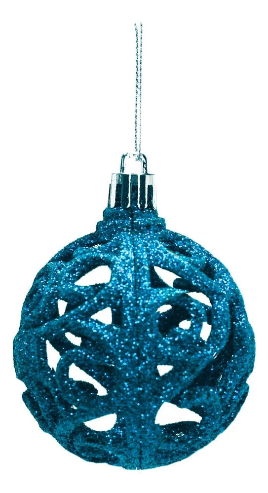 Set Esferas Lluvia Azul Aqua 30 Piezas Texturas Varias 6 Cm