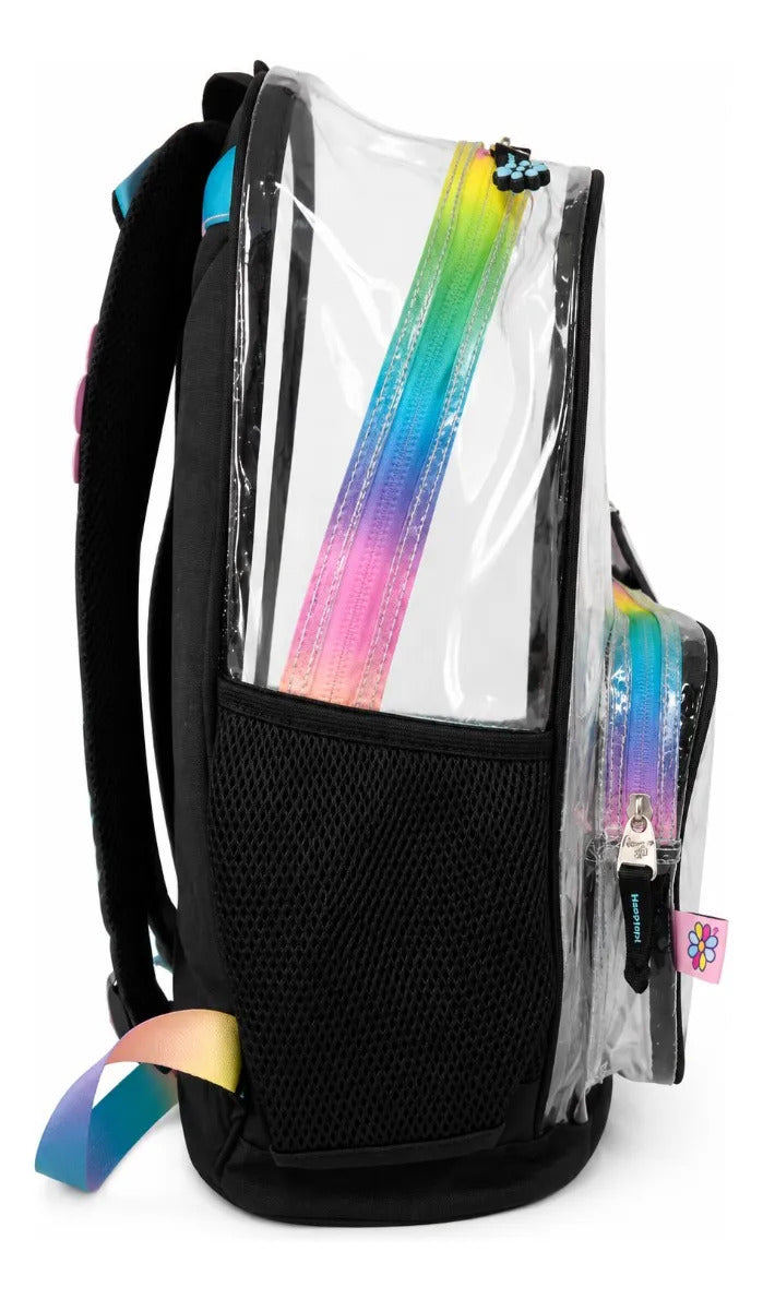 Mochila Escolar Chenson Happy Girl Negra Frente Transparente