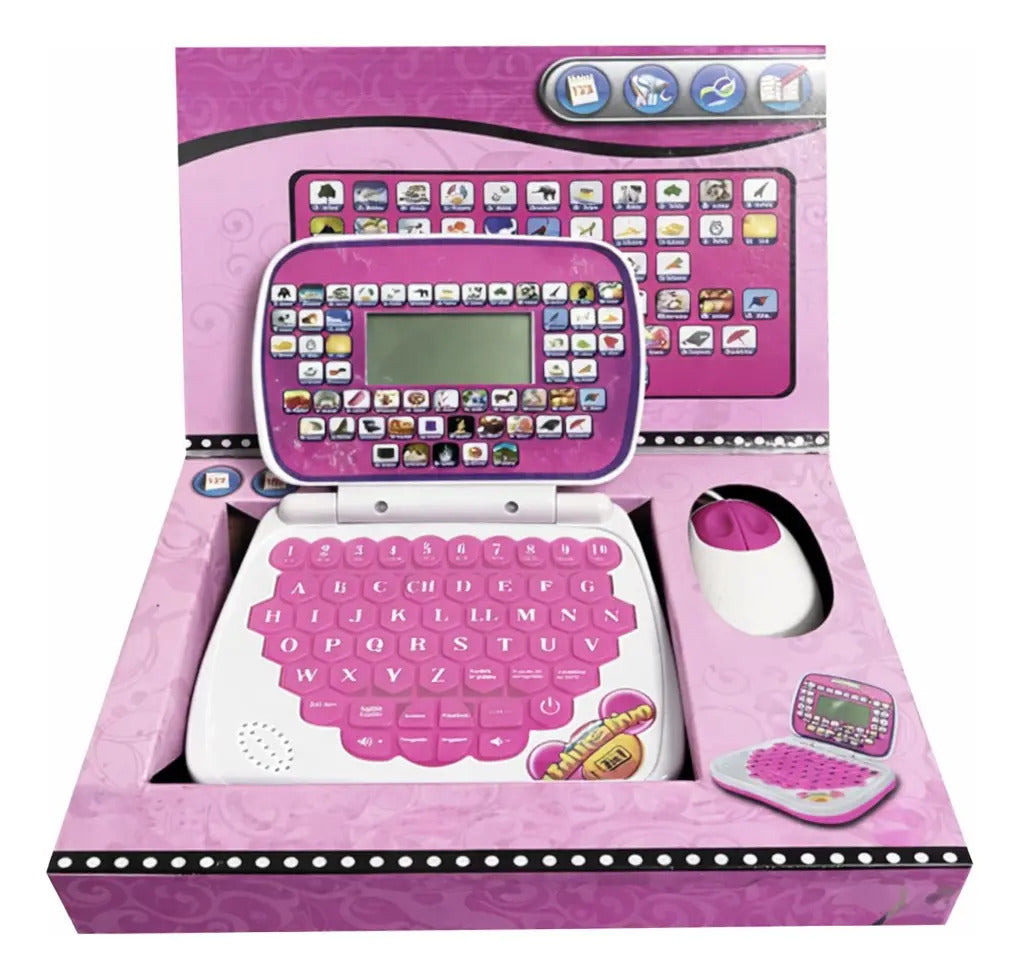 Laptop Juguete Educativa Infantil Español  Rosa Y Azul Candy