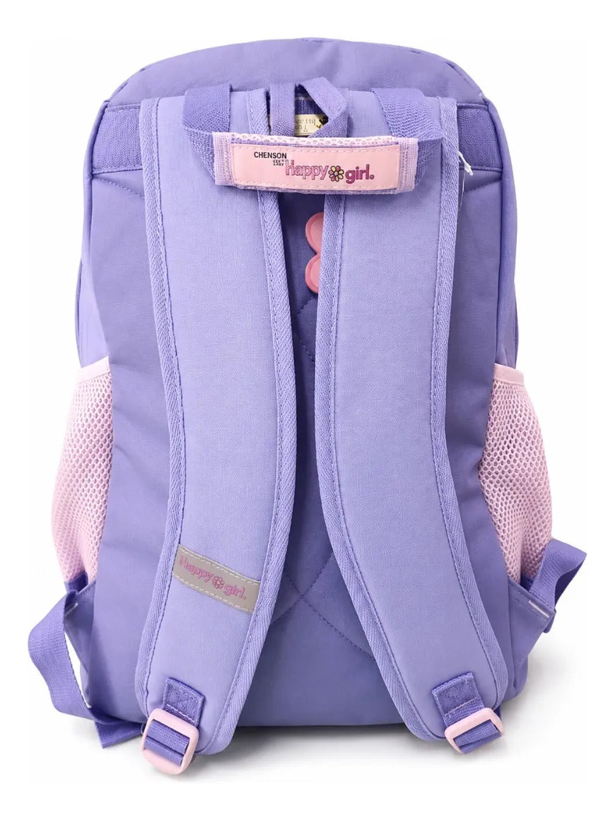 Mochila Escolar Chenson Happy Girl Lila Bolsillo Frontal