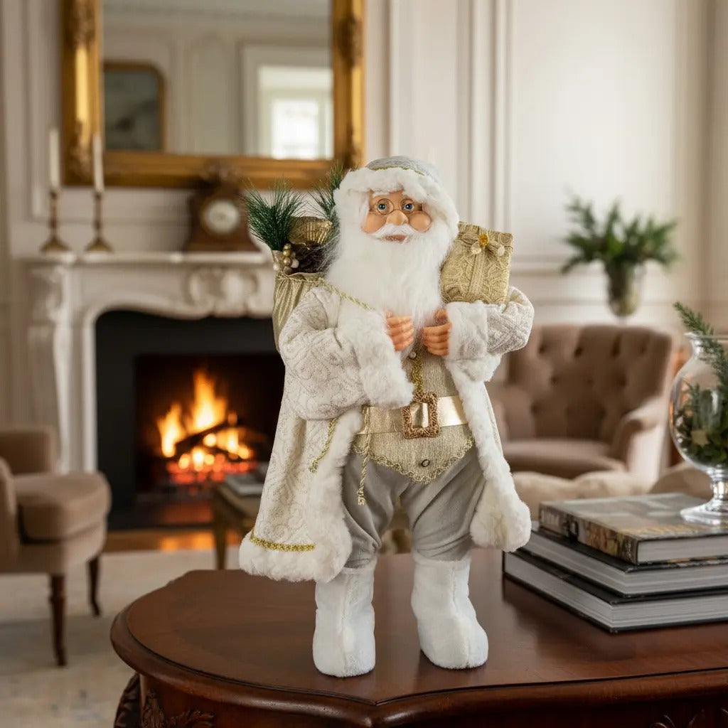 Santa Navideño Grande Elegante En Tonos Dorados 80x40x15 Cm