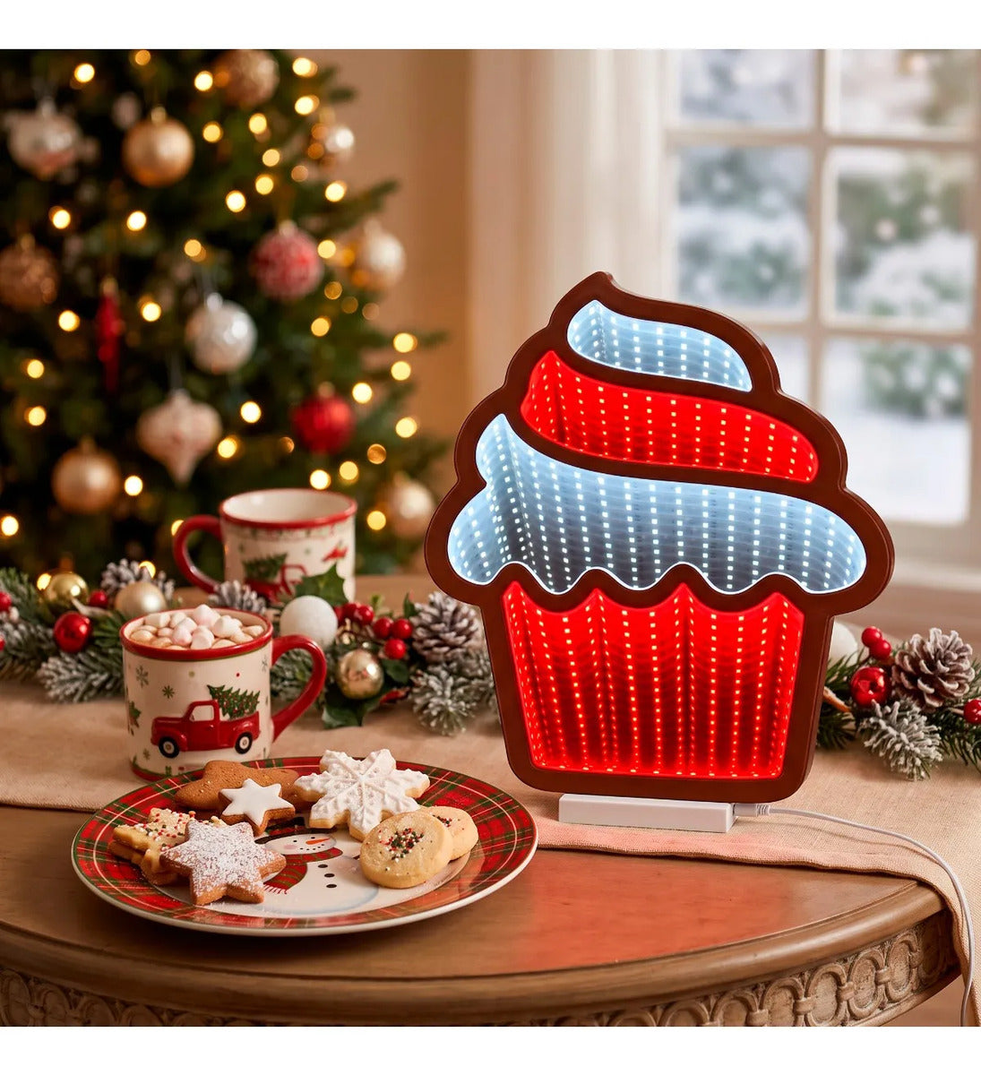 Figura Cupcake Lluvia Con Luz Infinita Efecto Espejo 36 cm