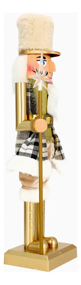 Soldado Cascanueces De Madera Lluvia Beige Dorado 30