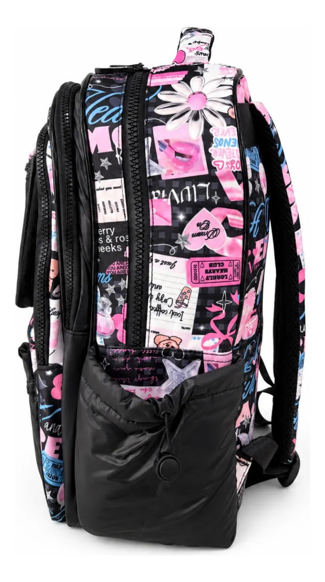Mochila Escolar Lluvia Urban Girl Color Negro Con Rosa