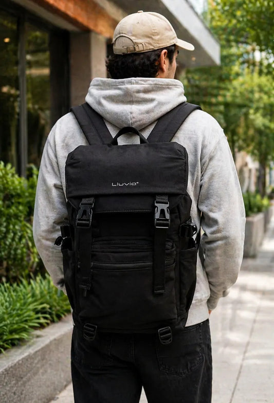 Mochila Lluvia Rolltop Negra Gran Capacidad Ajustable