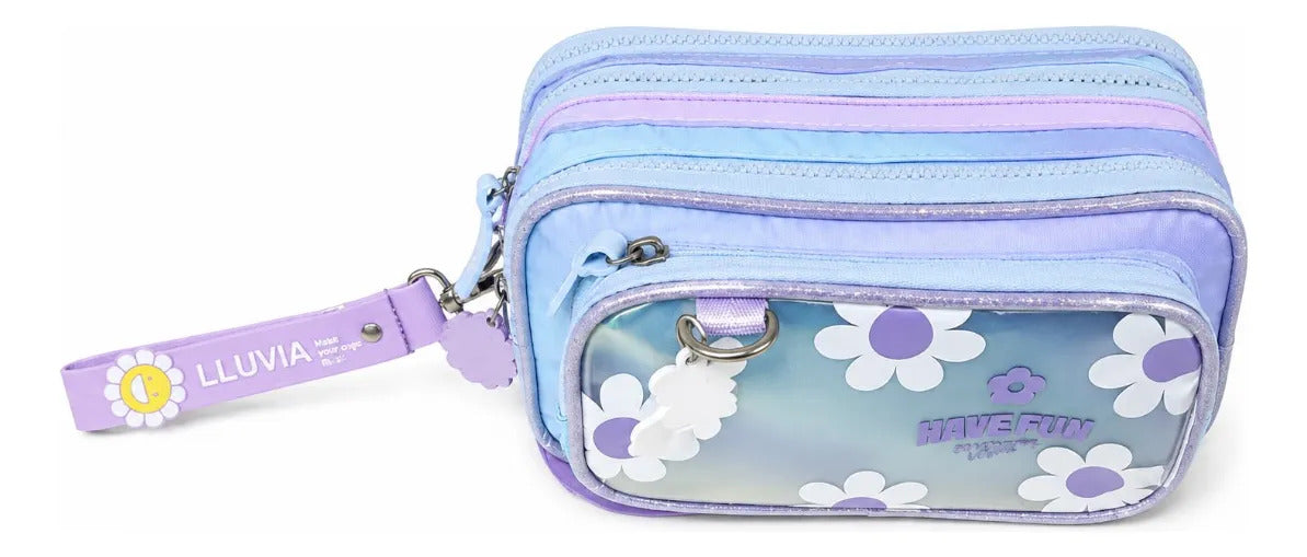 Lapicera Escolar Lluvia Diseño Flores Color Lila Difuminado