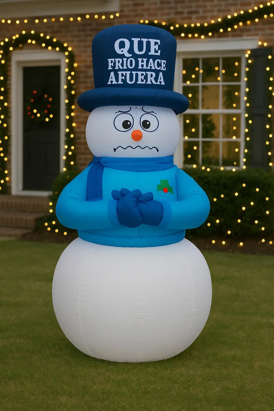 Muñeco De Nieve Inflable Navideño Con Movimiento Lluvia 2.4m