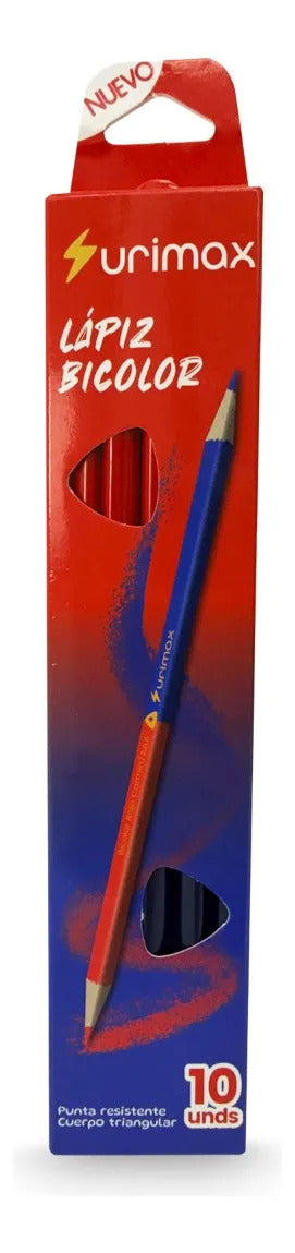 Lápiz Bicolor Surimax Rojo Azul Triangular Caja 10 Piezas