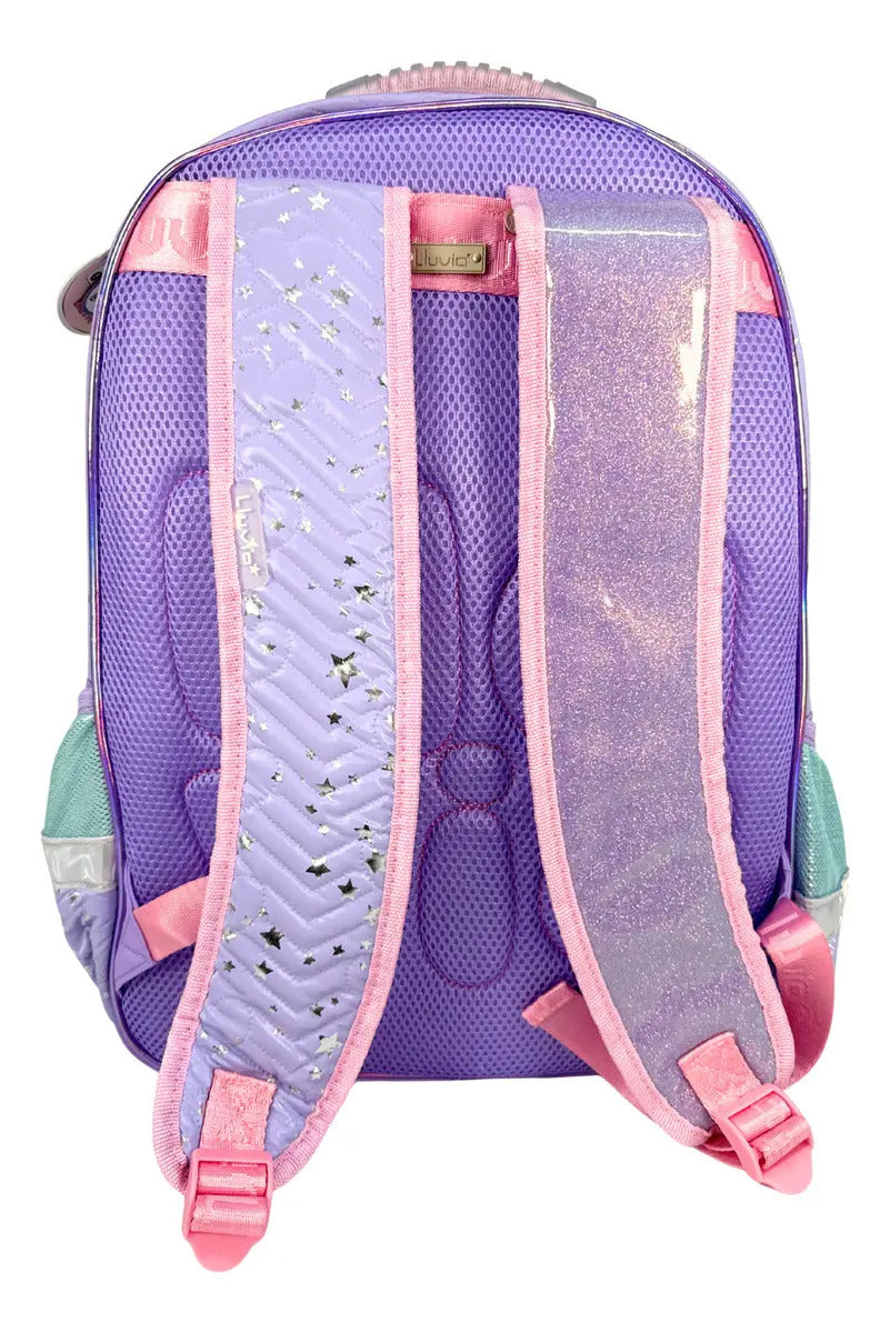 Mochila Primaria Marca Lluvia Cerdita Bailarina Spiner Violeta Estampado