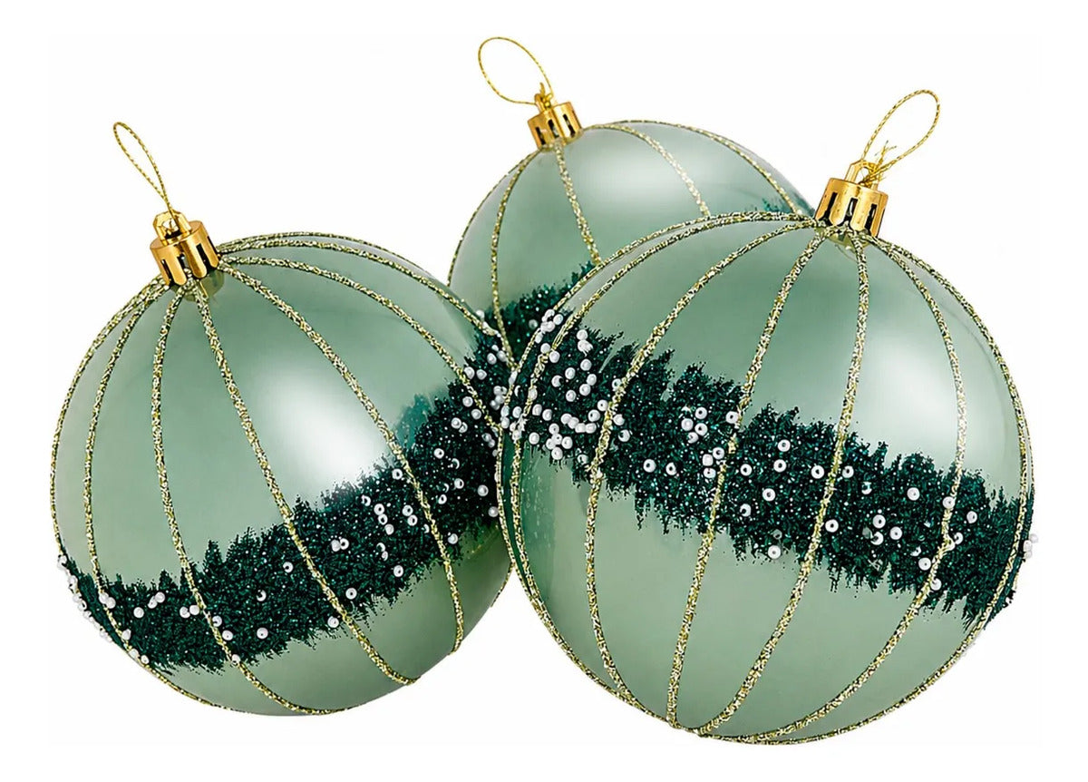 Esferas Navideñas Lluvia Verde 3 Piezas 9 cm