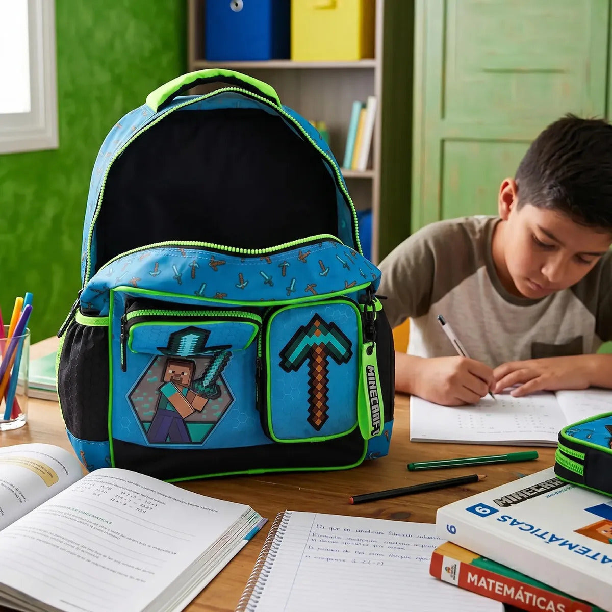 Mochila Primaria Infantil Ruz Microsoft Minecraft Steve 20L Azul Liso Tirantes Acolchados