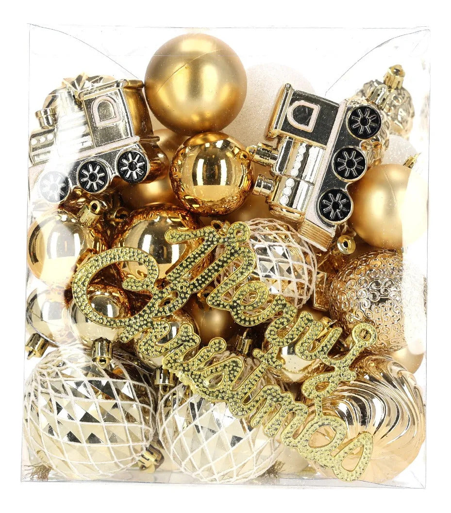 Set Lluvia 65 Esferas Doradas con Glitter