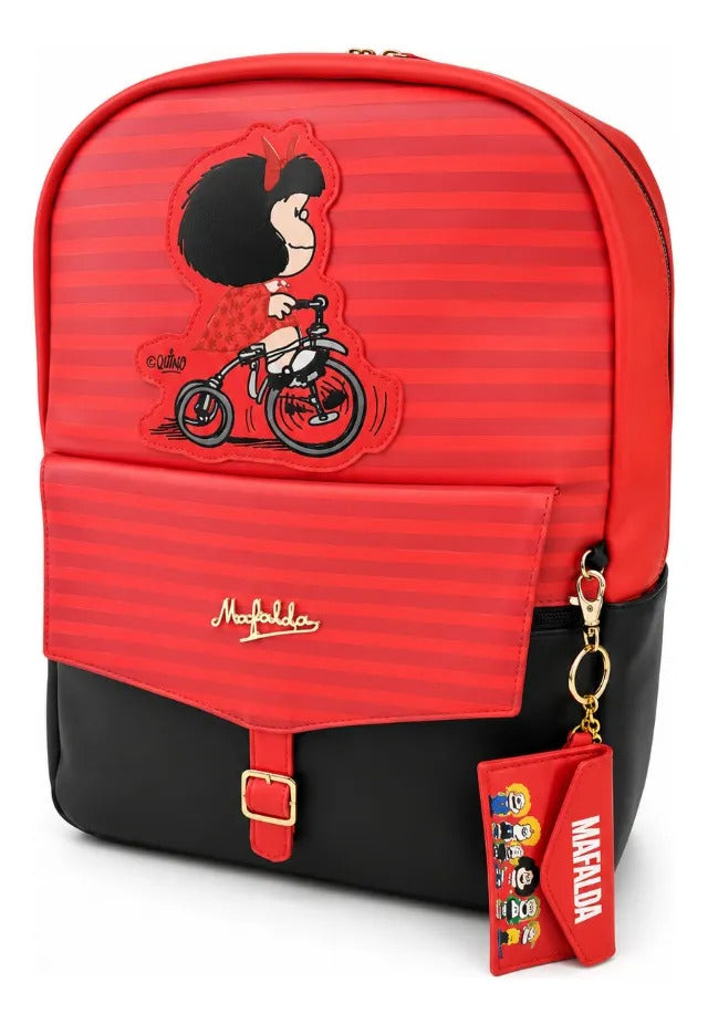 Mochila Juvenil Yadatex Mafalda Vinipiel Roja Con Monedero