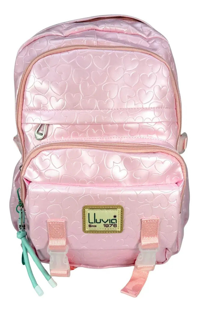 Mochila Juvenil Marca Lluvia Con Relieves Rosa