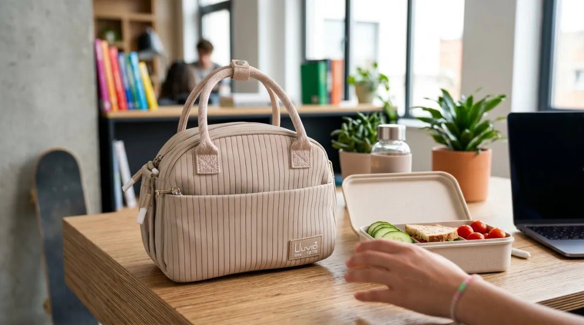 Lonchera Ejecutiva Lluvia Beige Claro Con Diseño Elegante