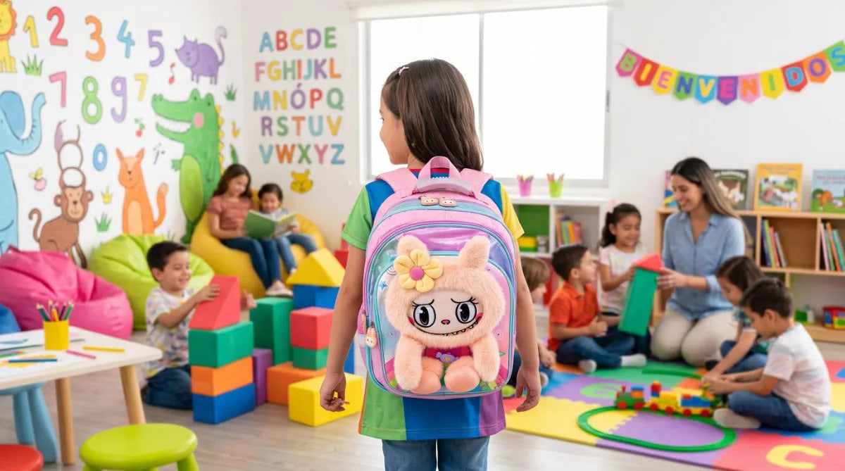 Mochila Monster Disfrazado De Conejito Durazno Con Spinner