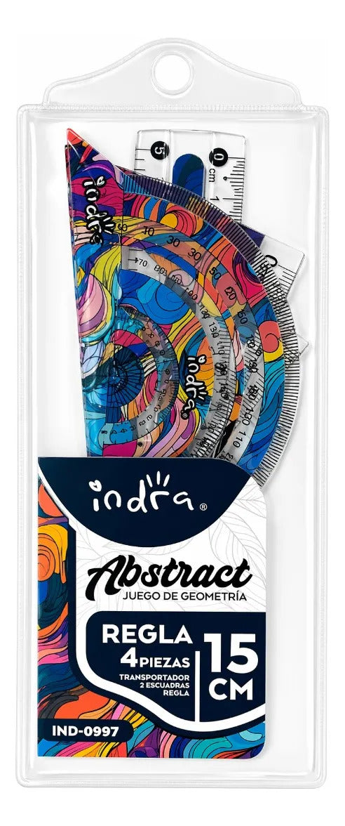 Juego De Geometría Indra Abstract 15 Cm 4 Piezas Con Estuche
