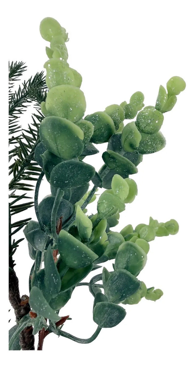 Follaje Navideño Lluvia Verde con Piñas y Efecto Nevado