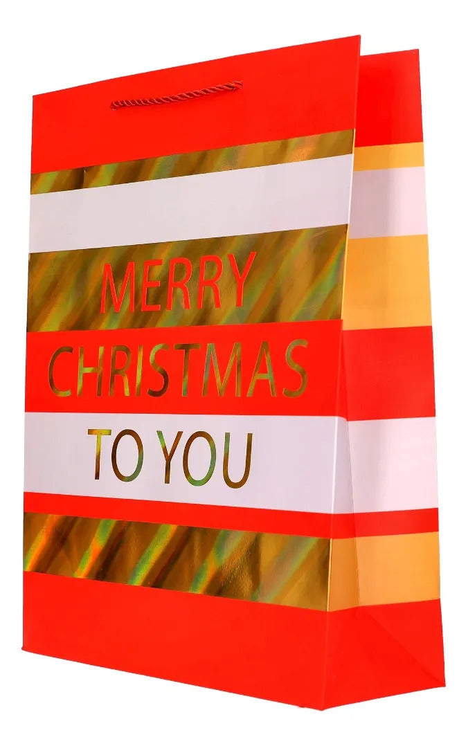 Bolsas de Regalo Navideñas Lluvia Rayas Navidad 12 Pzas 42cm