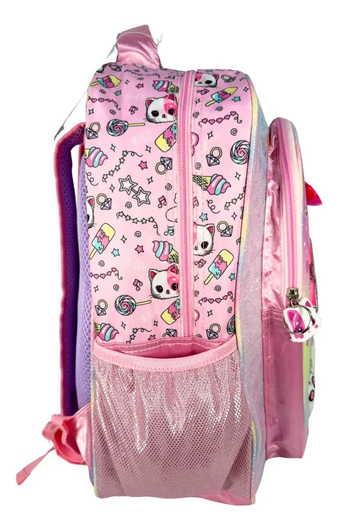 Mochila Primaria Set 3 Piezas Marca Lluvia Gato Con Lentes