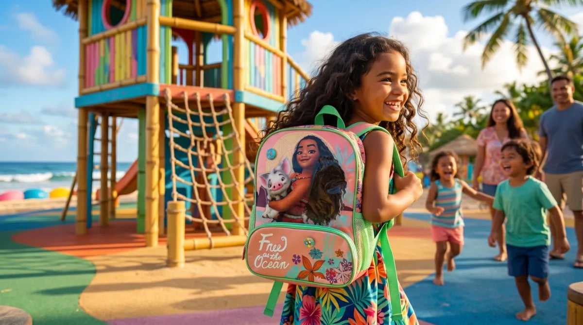 Mochila Escolar Ruz Princesa Moana Durazno Con Verde Menta