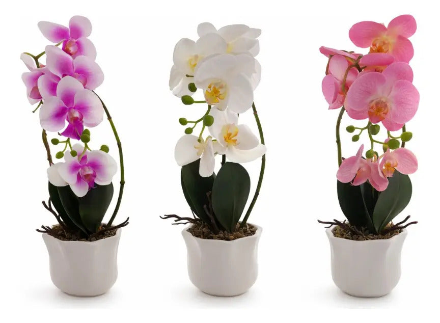 Orquídea Phalaenopsis Artificial En Maceta 3 Colores 42 Cm