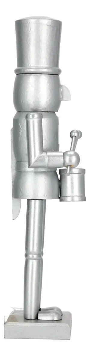 Soldado Cascanueces Lluvia Madera Color Plata Navidad 20 cm