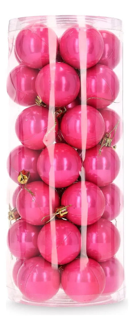 Set Esferas Navideñas Lluvia Rosa Fucsia 35 Piezas 5 Cm